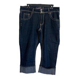 Women's Angel Jeans Dark Denim Blue Cropped Jeans Size 16W EUC #6630
